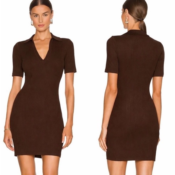 Cotton Citizen Dresses & Skirts - COTTON CITIZEN Ibiza Ribbed Polo Dress Medium Cocoa Brown Bodycon USA MSRP $185